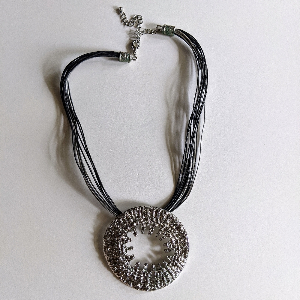 Multi Strand Necklace with Silver Circle Pendant